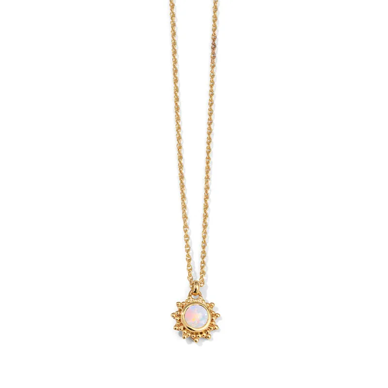 Soleil Necklace, White Opal, 9kt Yellow Gold