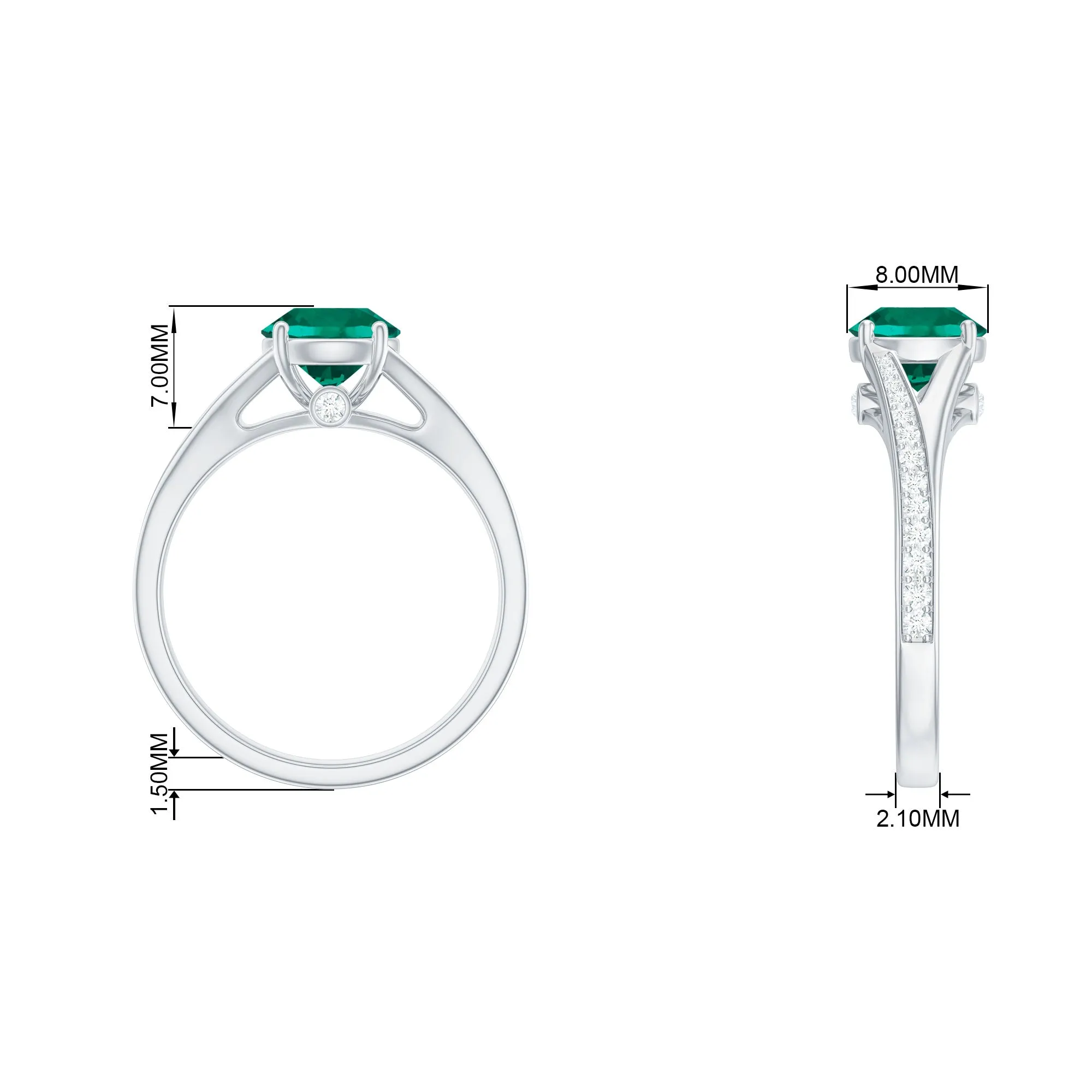 Split Shank Created Emerald Solitaire Ring with Diamond