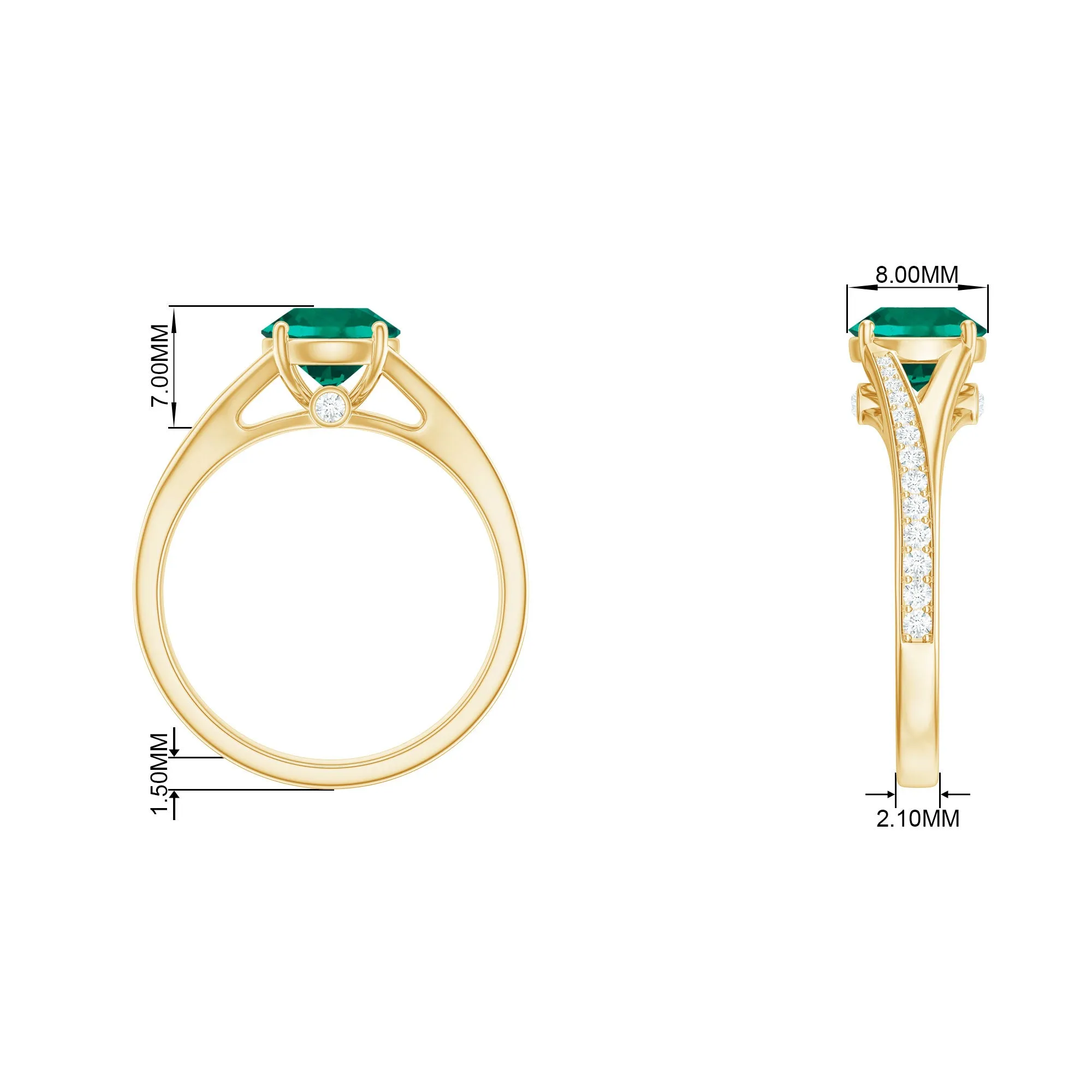 Split Shank Created Emerald Solitaire Ring with Diamond
