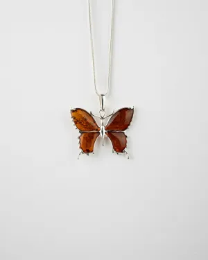 Statement Butterfly Pendant Necklace - Elegant Amber & Sterling Silver Jewelry