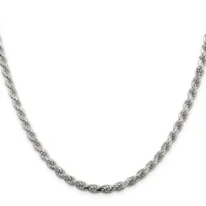 Sterling Silver 4 mm Solid Diamond-cut Rope Chain with Lobster Clasp