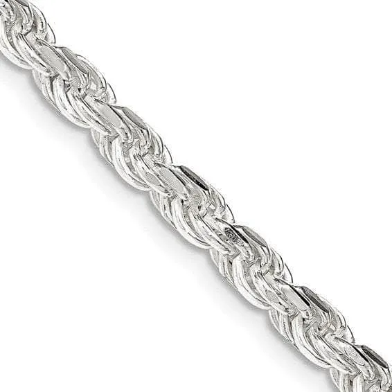 Sterling Silver 4 mm Solid Diamond-cut Rope Chain with Lobster Clasp