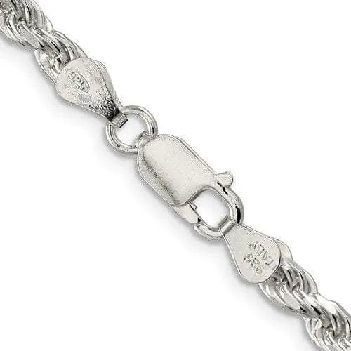 Sterling Silver 4 mm Solid Diamond-cut Rope Chain with Lobster Clasp