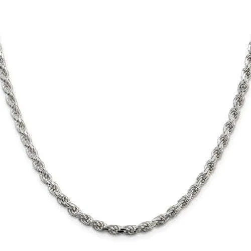 Sterling Silver 4 mm Solid Diamond-cut Rope Chain with Lobster Clasp