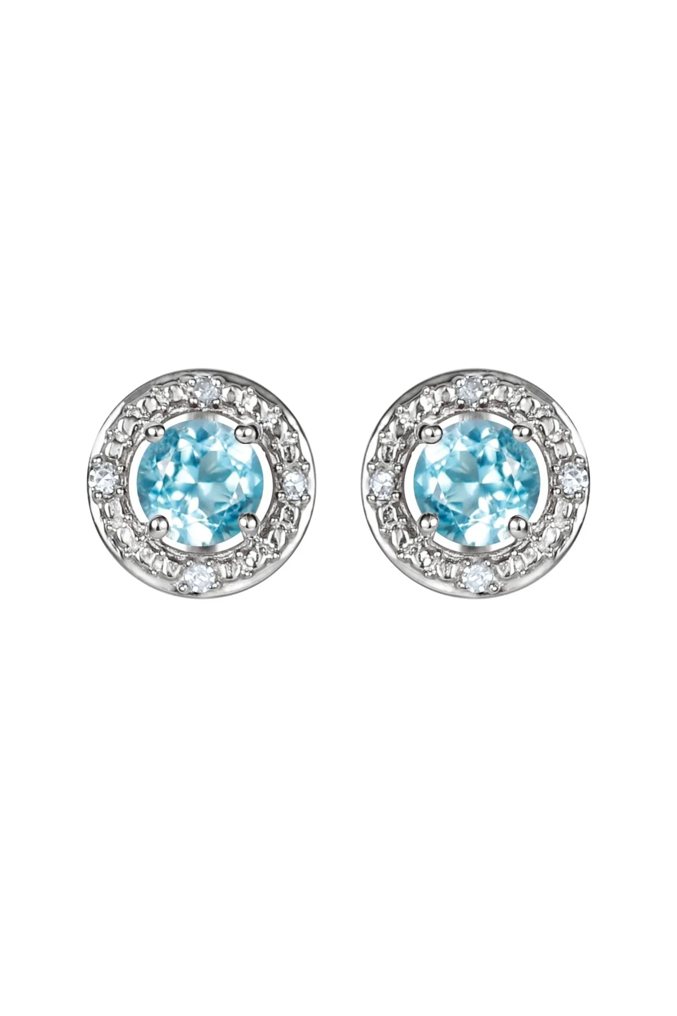 Sterling Silver Birthstone and Diamond Stud Earrings