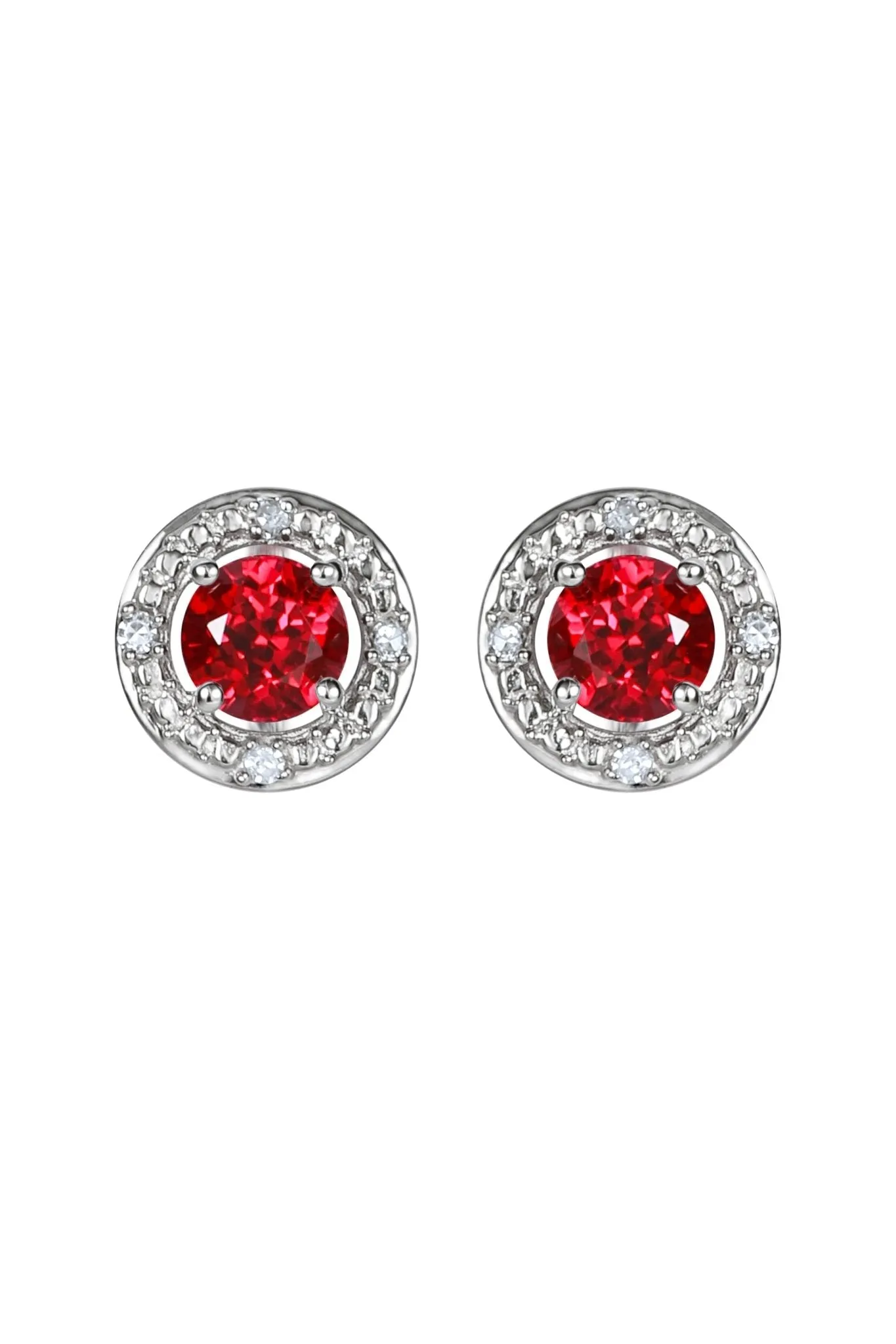 Sterling Silver Birthstone and Diamond Stud Earrings