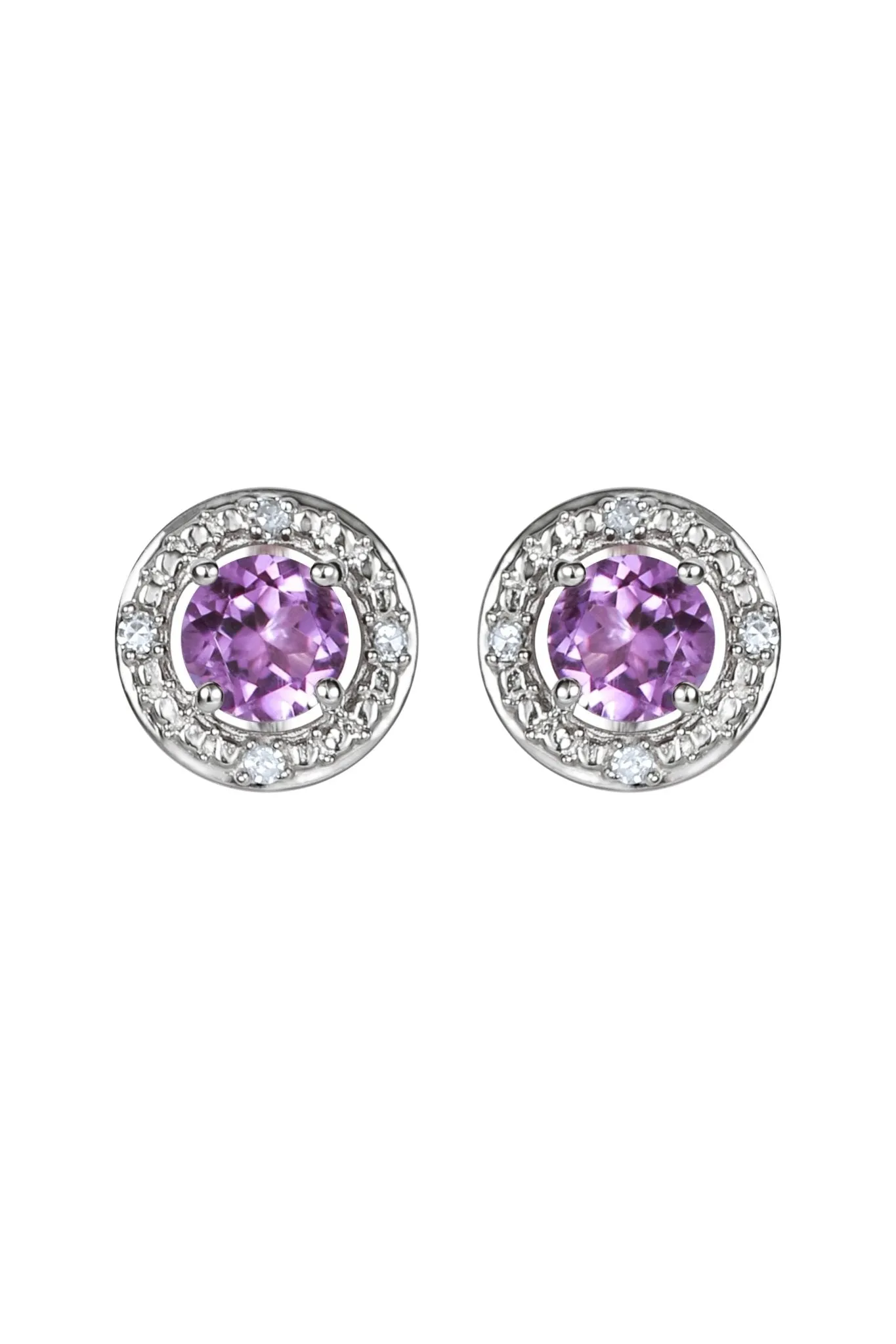 Sterling Silver Birthstone and Diamond Stud Earrings