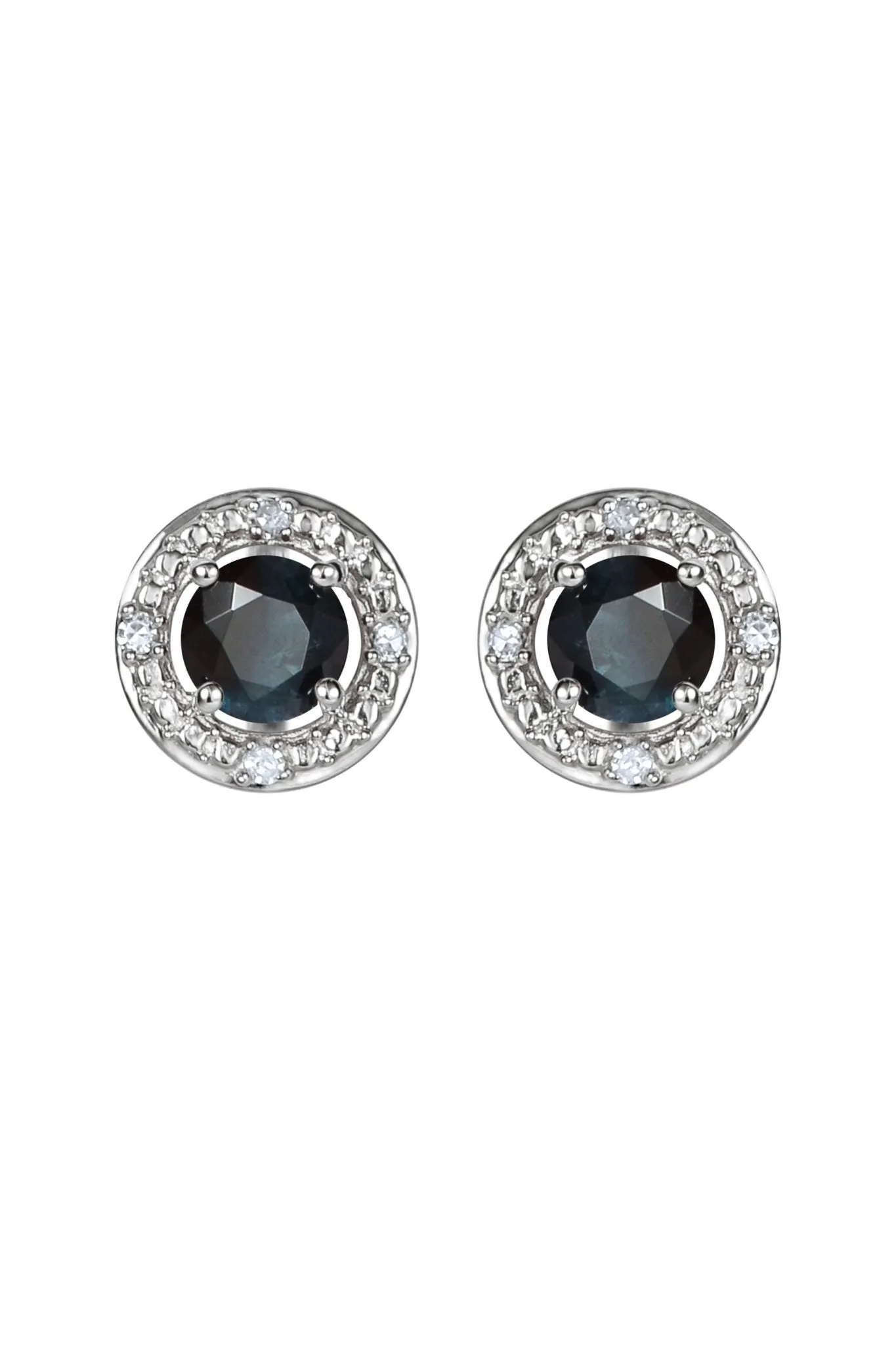 Sterling Silver Birthstone and Diamond Stud Earrings