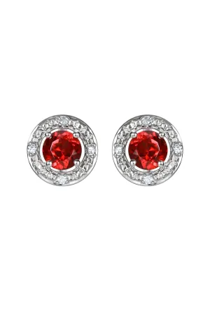 Sterling Silver Birthstone and Diamond Stud Earrings