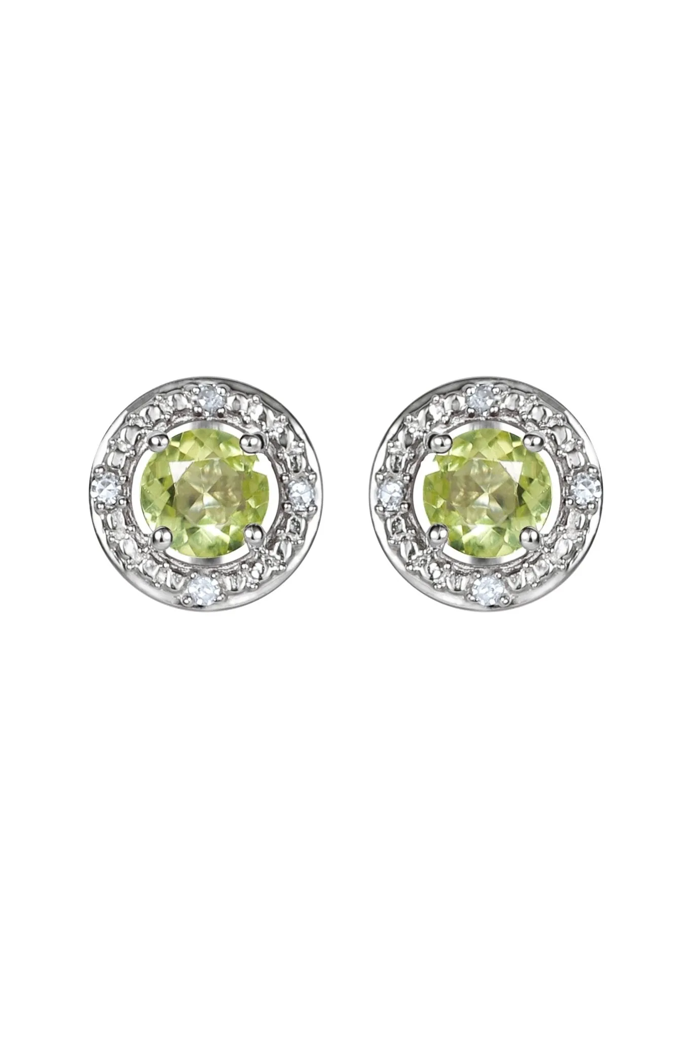 Sterling Silver Birthstone and Diamond Stud Earrings