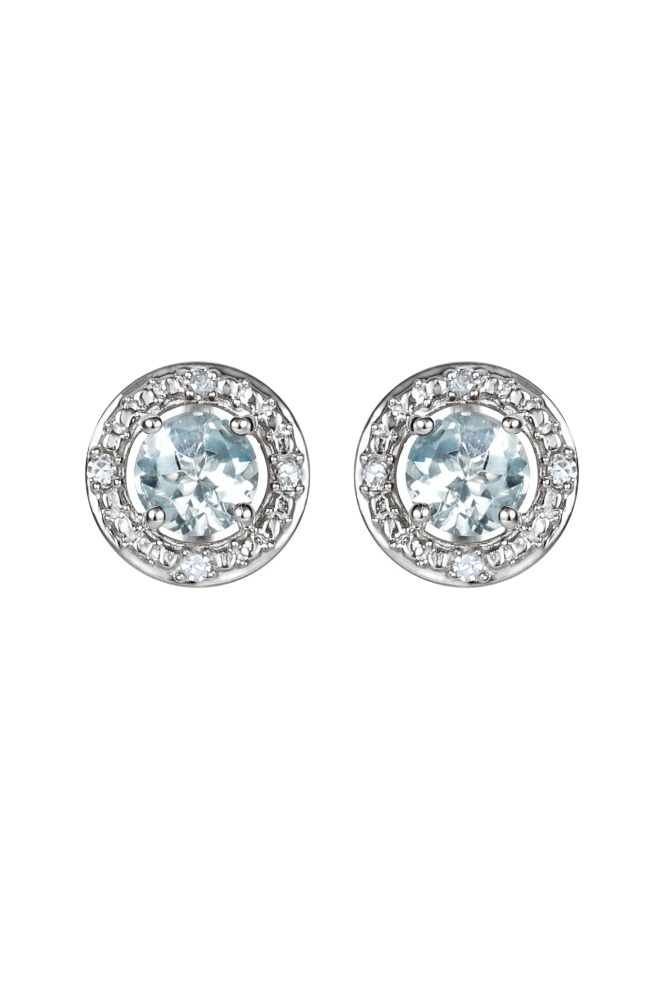 Sterling Silver Birthstone and Diamond Stud Earrings