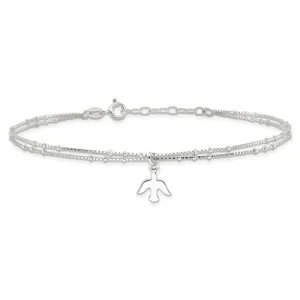 Sterling Silver Double Strand Beaded Dove Anklet