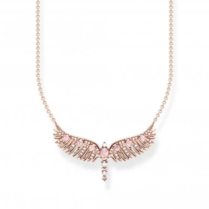Sterling Silver Rose Gold Plated Pink Stones Phoenix Wing Necklace KE2169-323-9-L45V