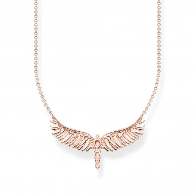 Sterling Silver Rose Gold Plated Pink Stones Phoenix Wing Necklace KE2169-323-9-L45V