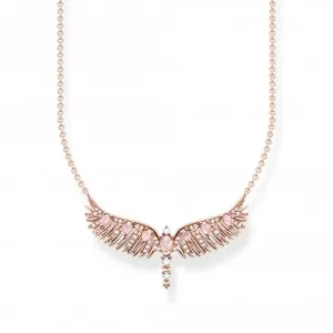 Sterling Silver Rose Gold Plated Pink Stones Phoenix Wing Necklace KE2169-323-9-L45V