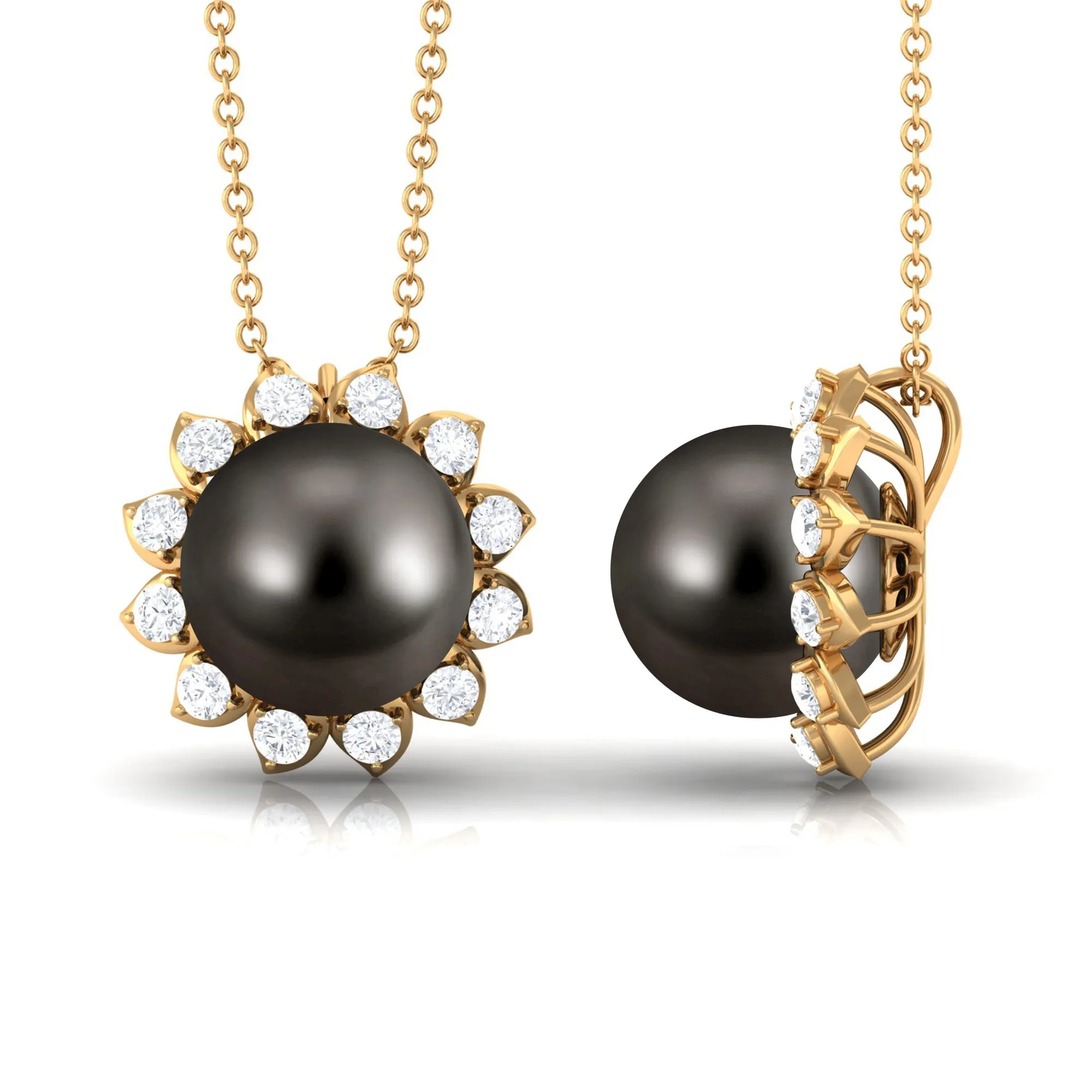 Tahitian Pearl Cocktail Pendant with Diamond Halo