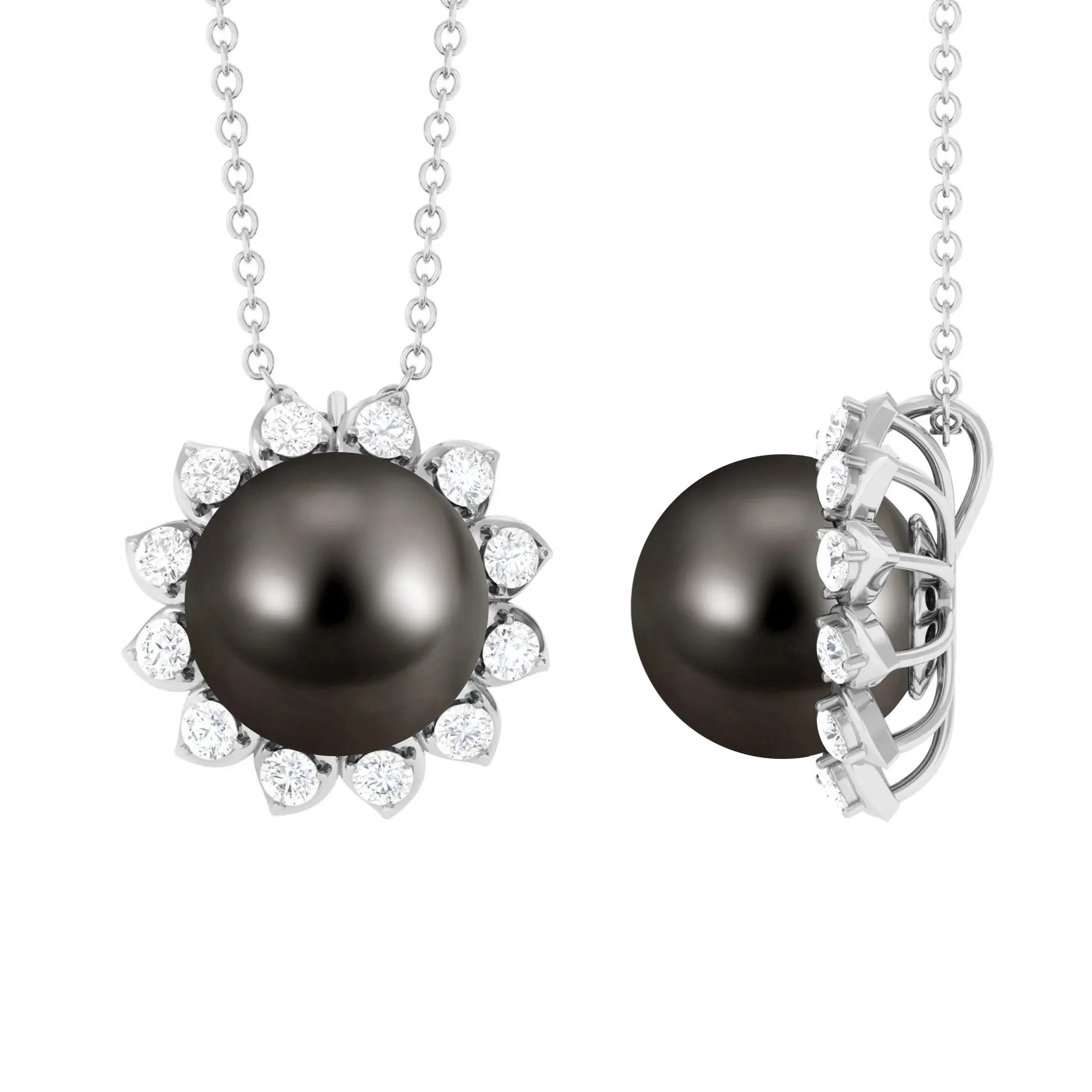 Tahitian Pearl Cocktail Pendant with Diamond Halo