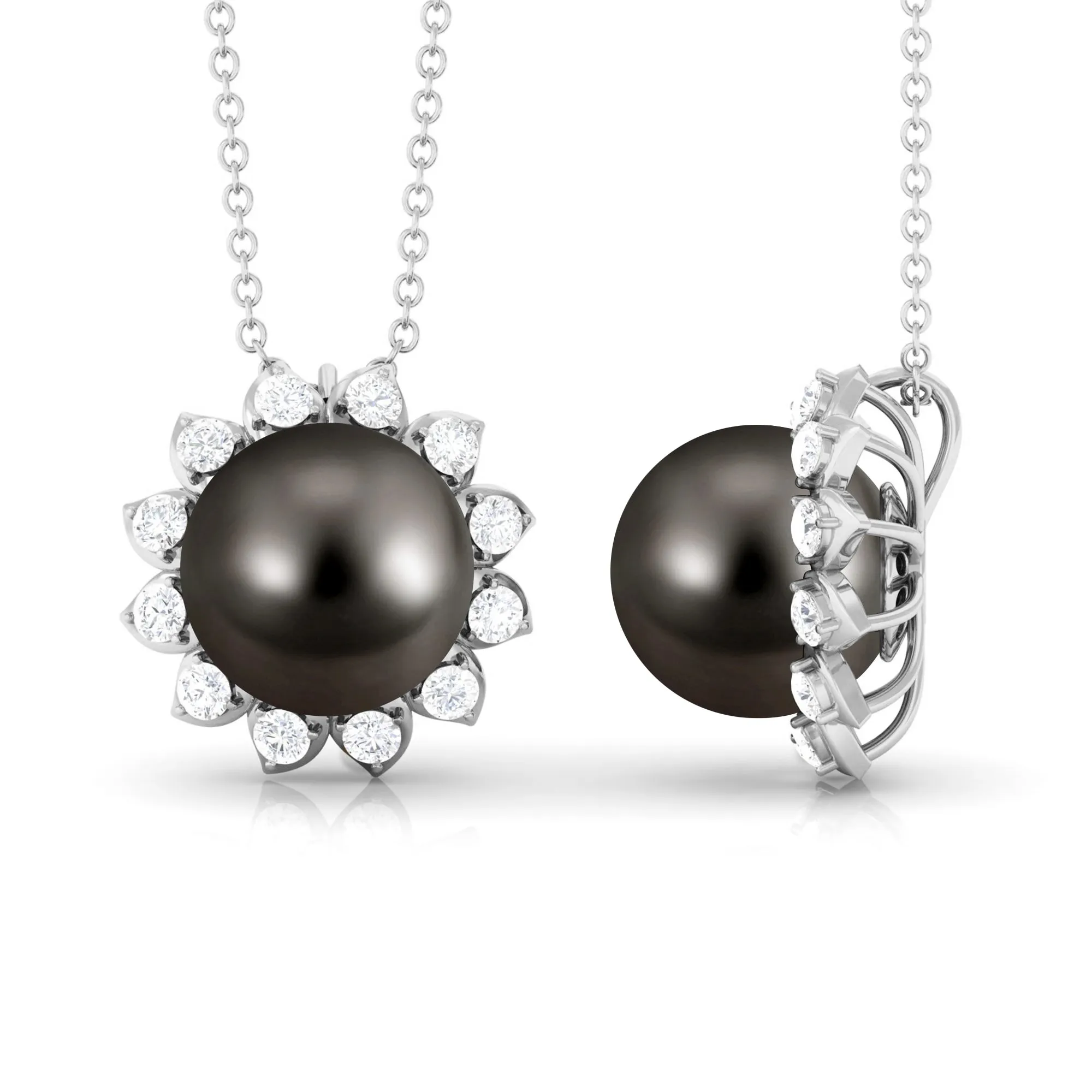 Tahitian Pearl Cocktail Pendant with Diamond Halo