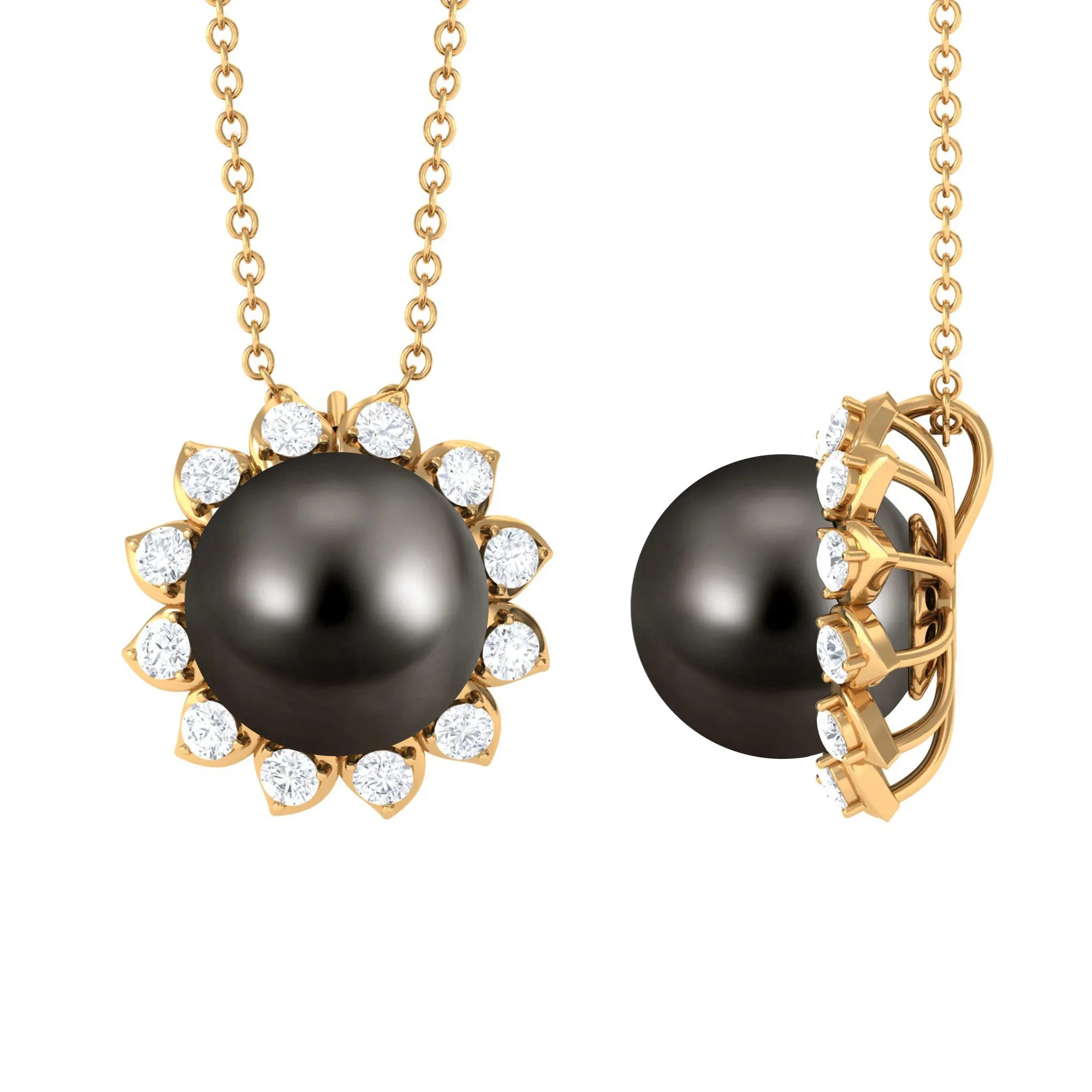 Tahitian Pearl Cocktail Pendant with Diamond Halo