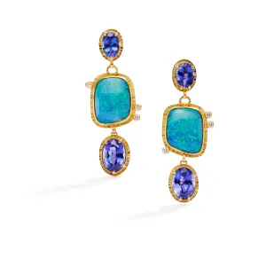 Tanzanite and Black Opal Earrings
