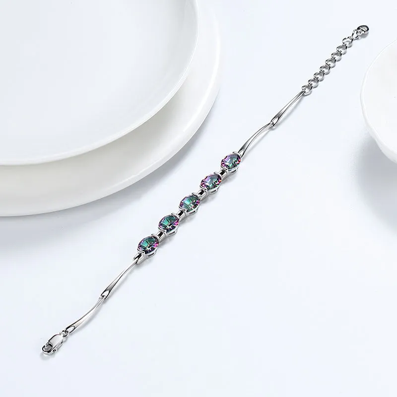 Tokyo Mart Women Bracelet Vintage Rainbow Mystic Topaz Gemstone Jewelry Gifts 925 Sterling Silver