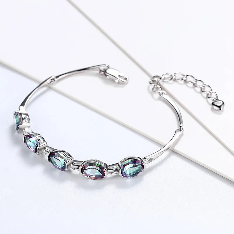 Tokyo Mart Women Bracelet Vintage Rainbow Mystic Topaz Gemstone Jewelry Gifts 925 Sterling Silver