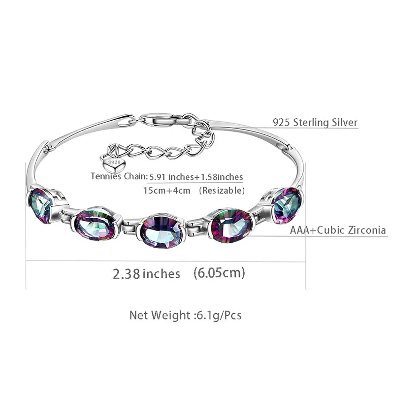 Tokyo Mart Women Bracelet Vintage Rainbow Mystic Topaz Gemstone Jewelry Gifts 925 Sterling Silver