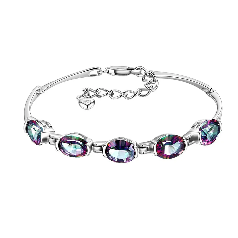 Tokyo Mart Women Bracelet Vintage Rainbow Mystic Topaz Gemstone Jewelry Gifts 925 Sterling Silver