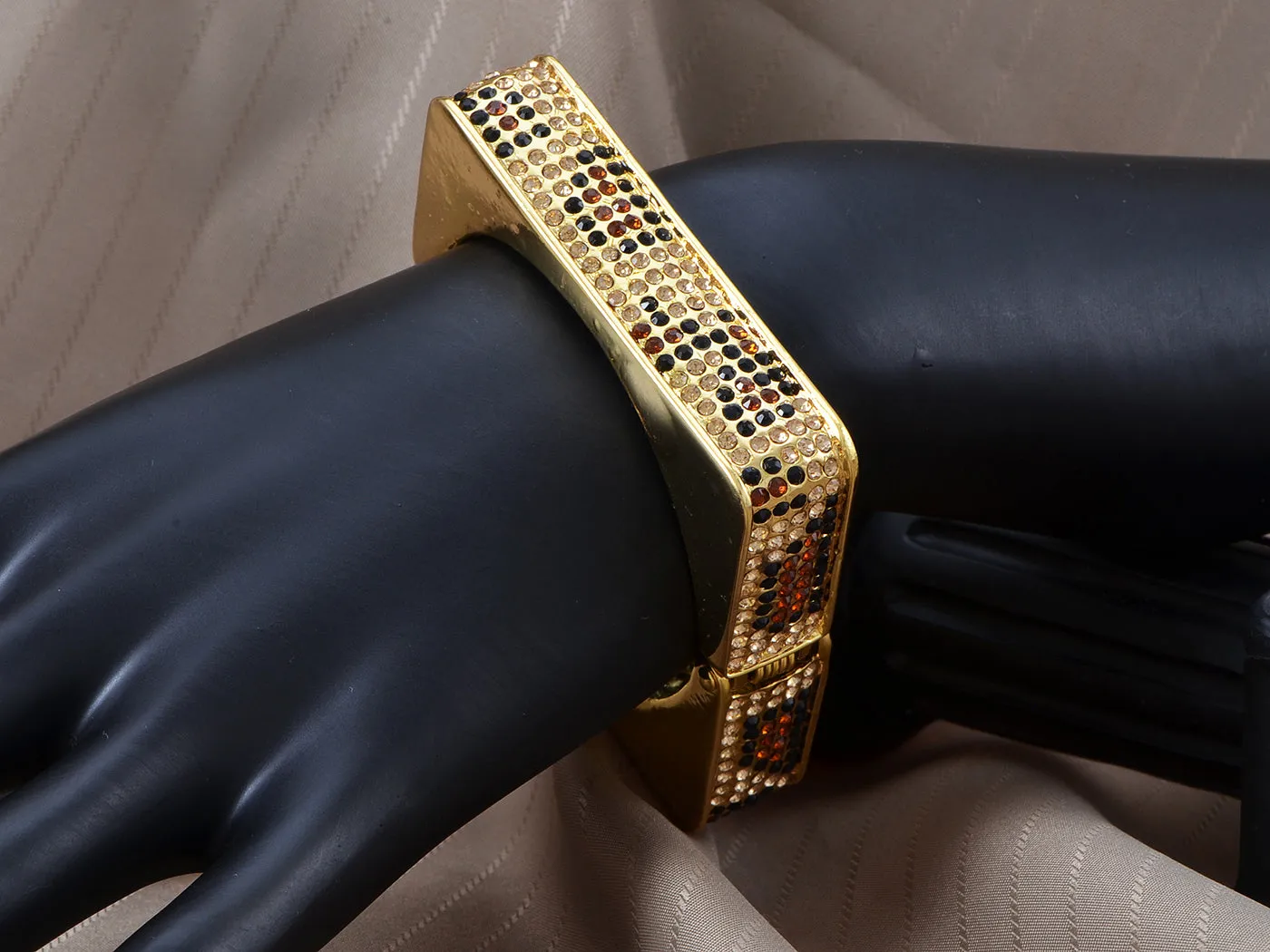 Topaz Encrusted Leopard Print Square Mod Bracelet