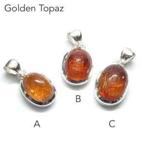 Topaz Pendant, Golden, Oval Cabochon, 925 Sterling Silver