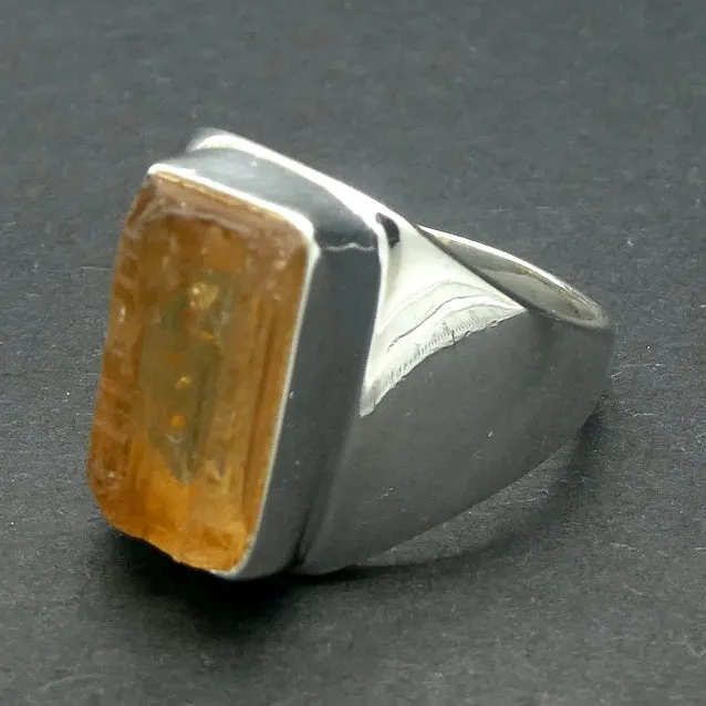 Topaz Ring, Golden, Raw Crystal, Size 7.5, 925 Silver, r3
