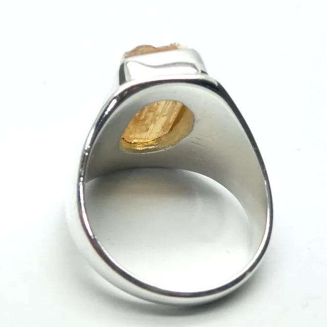 Topaz Ring, Golden, Raw Crystal, Size 7.5, 925 Silver, r3