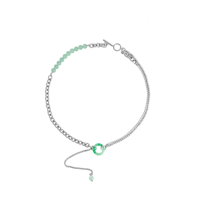 Unisex Designer Geometric Stainless Steel Jade Necklace