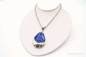 Vintage Artisan SJI Lazuli Lazuli Inlay Sterling Silver Necklace