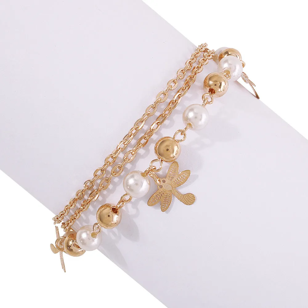 Vintage Baroque Pearl Anklet Women's Alloy Multilayer Foot Ornament
