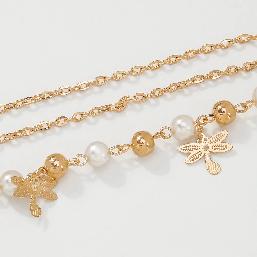 Vintage Baroque Pearl Anklet Women's Alloy Multilayer Foot Ornament