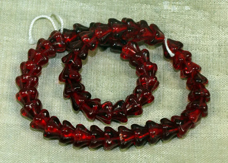 Vintage Czech Ruby Glass Trumpet Flower Beads