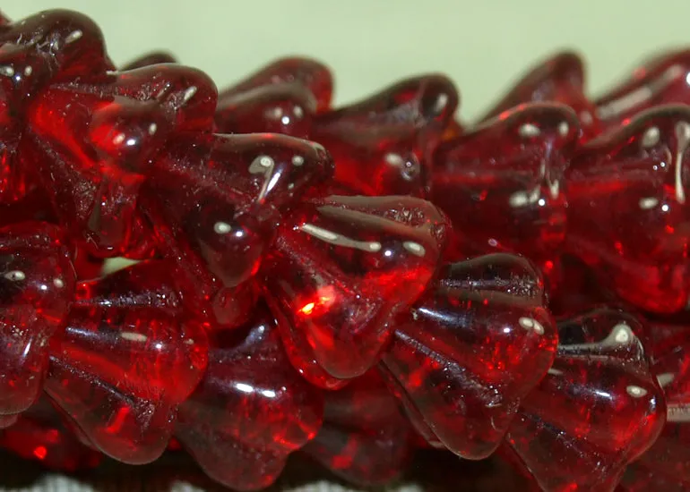 Vintage Czech Ruby Glass Trumpet Flower Beads