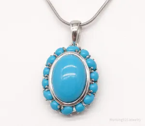 Vintage EA Blue Turquoise Flower Sterling Silver Necklace 20"