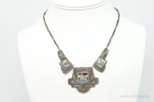 Vintage Enamel Filigree Sterling Silver Necklace