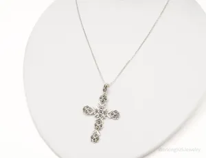 Vintage Large Marcasite Cross Sterling Silver Necklace 18"
