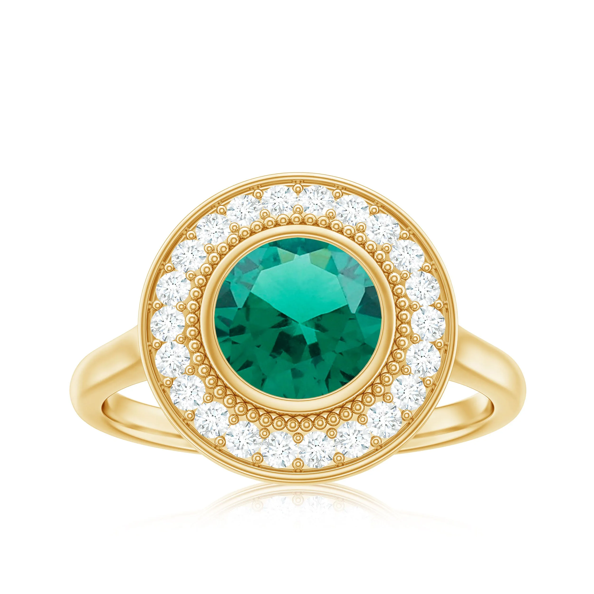 Vintage Style Lab Grown Emerald Engagement Ring With Moissanite Halo
