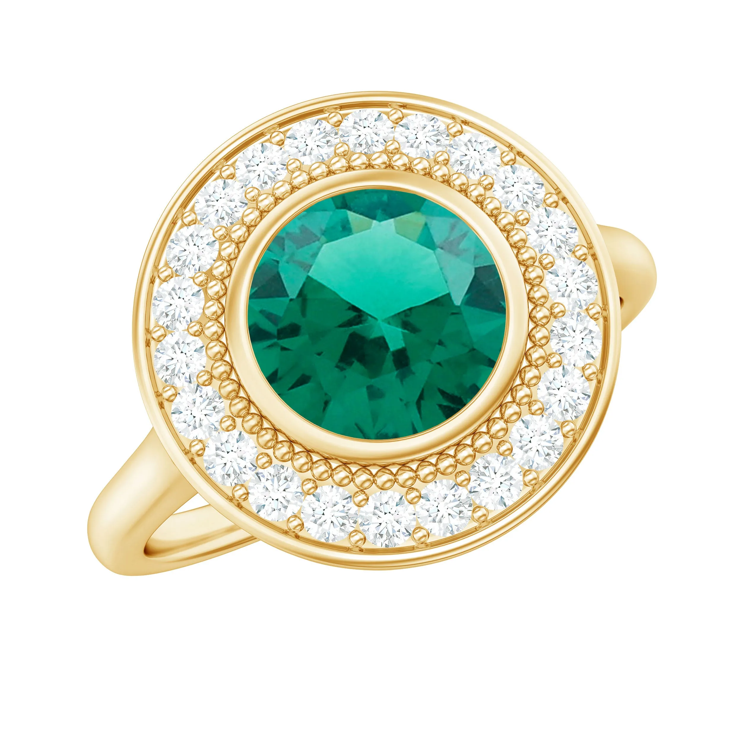 Vintage Style Lab Grown Emerald Engagement Ring With Moissanite Halo
