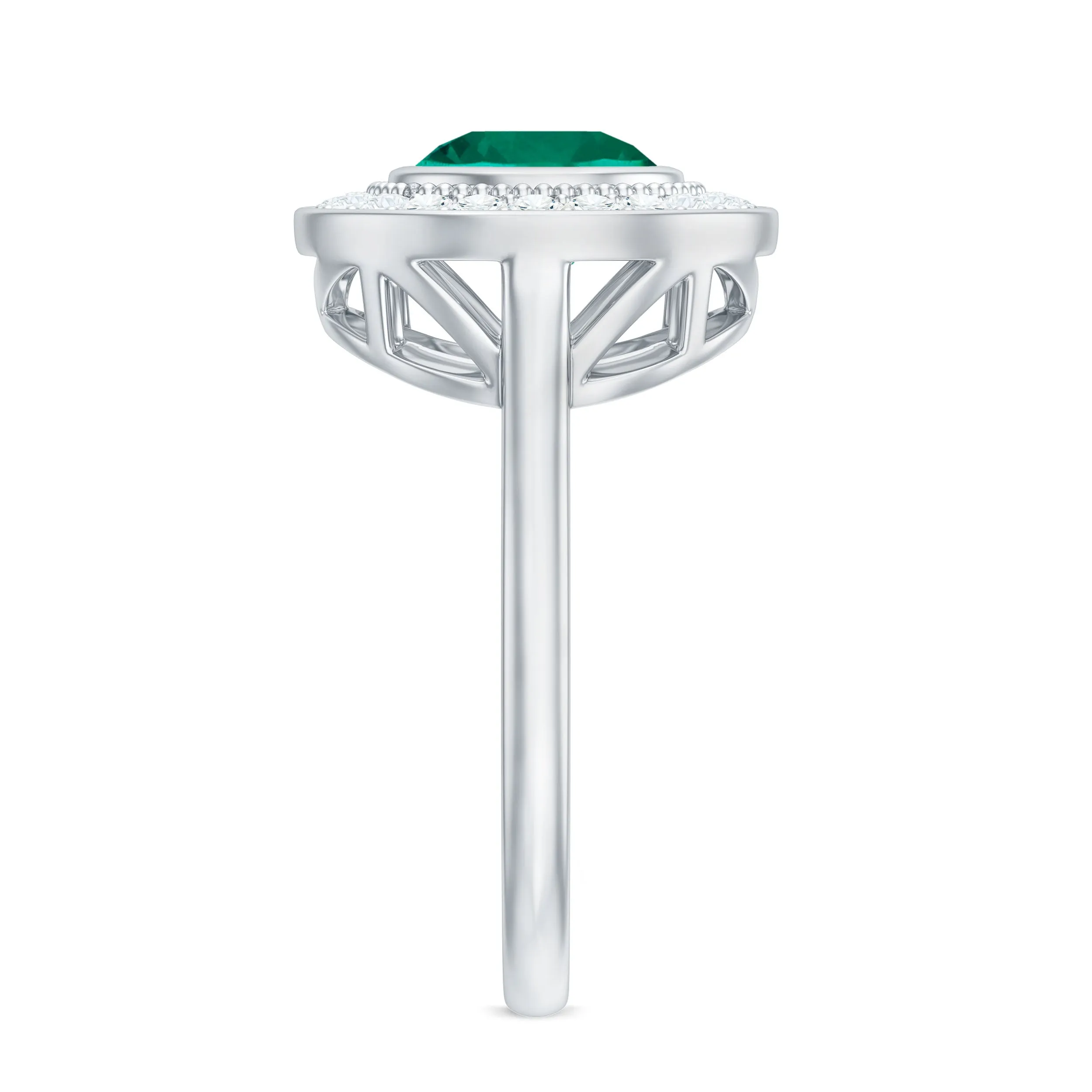 Vintage Style Lab Grown Emerald Engagement Ring With Moissanite Halo