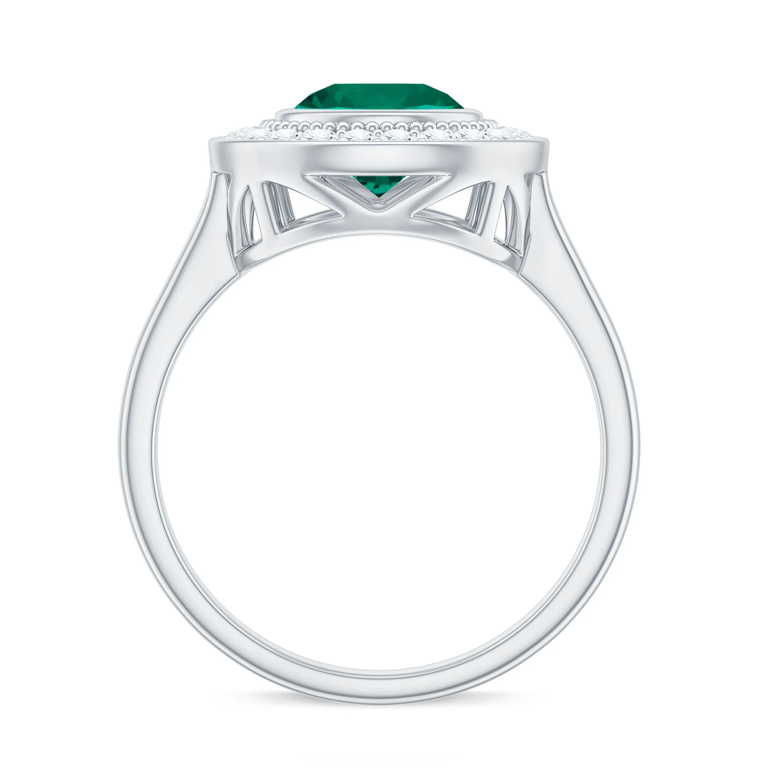 Vintage Style Lab Grown Emerald Engagement Ring With Moissanite Halo