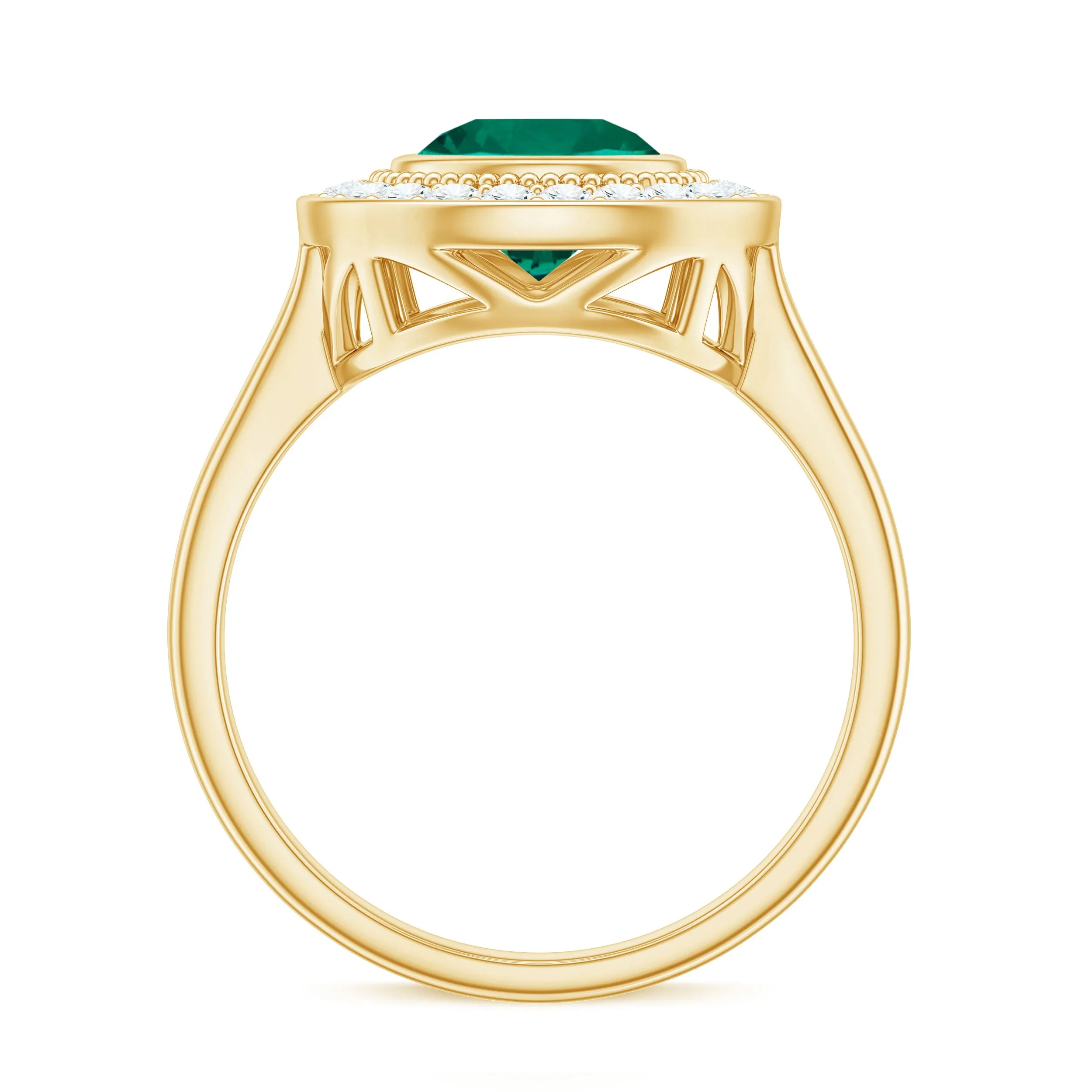 Vintage Style Lab Grown Emerald Engagement Ring With Moissanite Halo