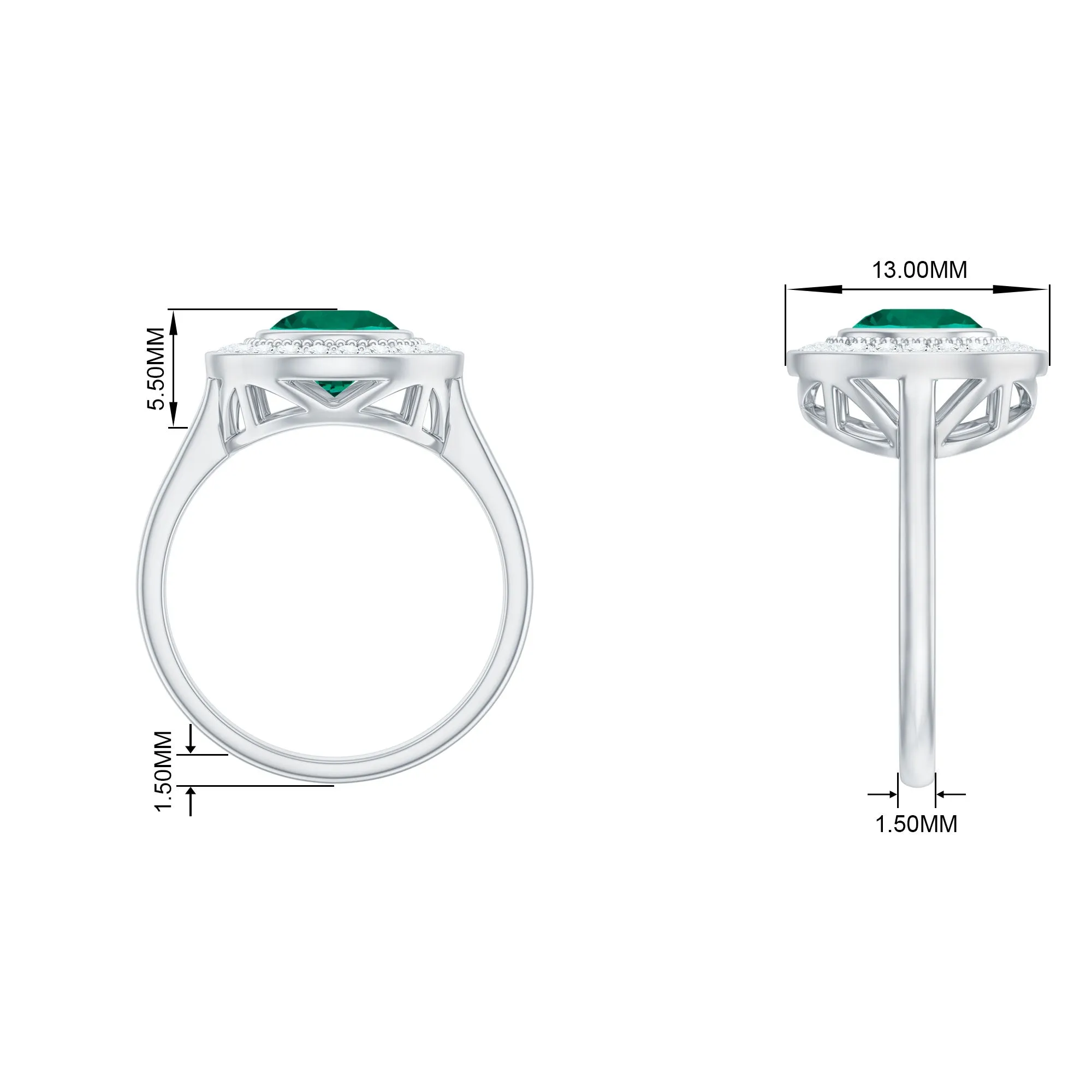Vintage Style Lab Grown Emerald Engagement Ring With Moissanite Halo
