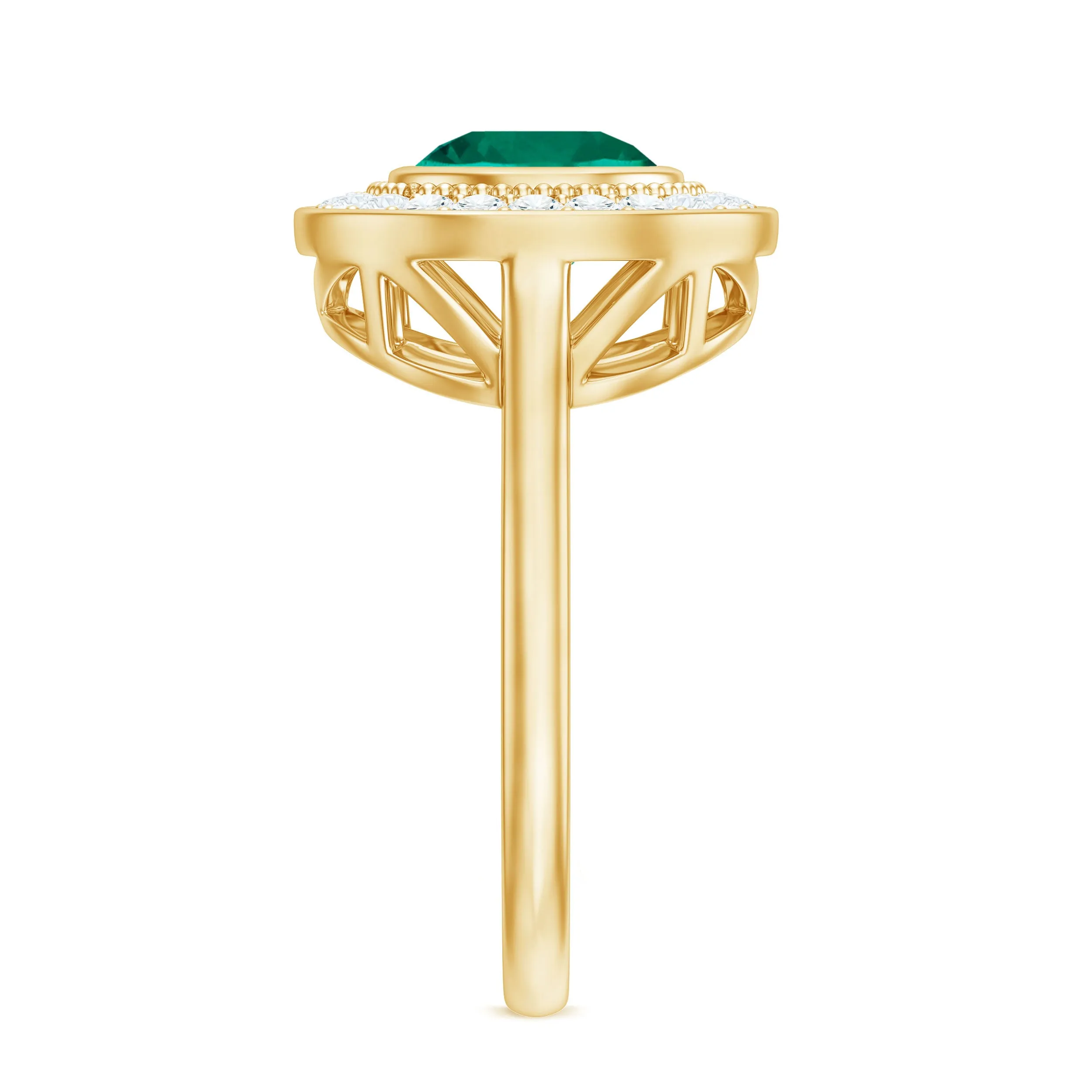 Vintage Style Lab Grown Emerald Engagement Ring With Moissanite Halo