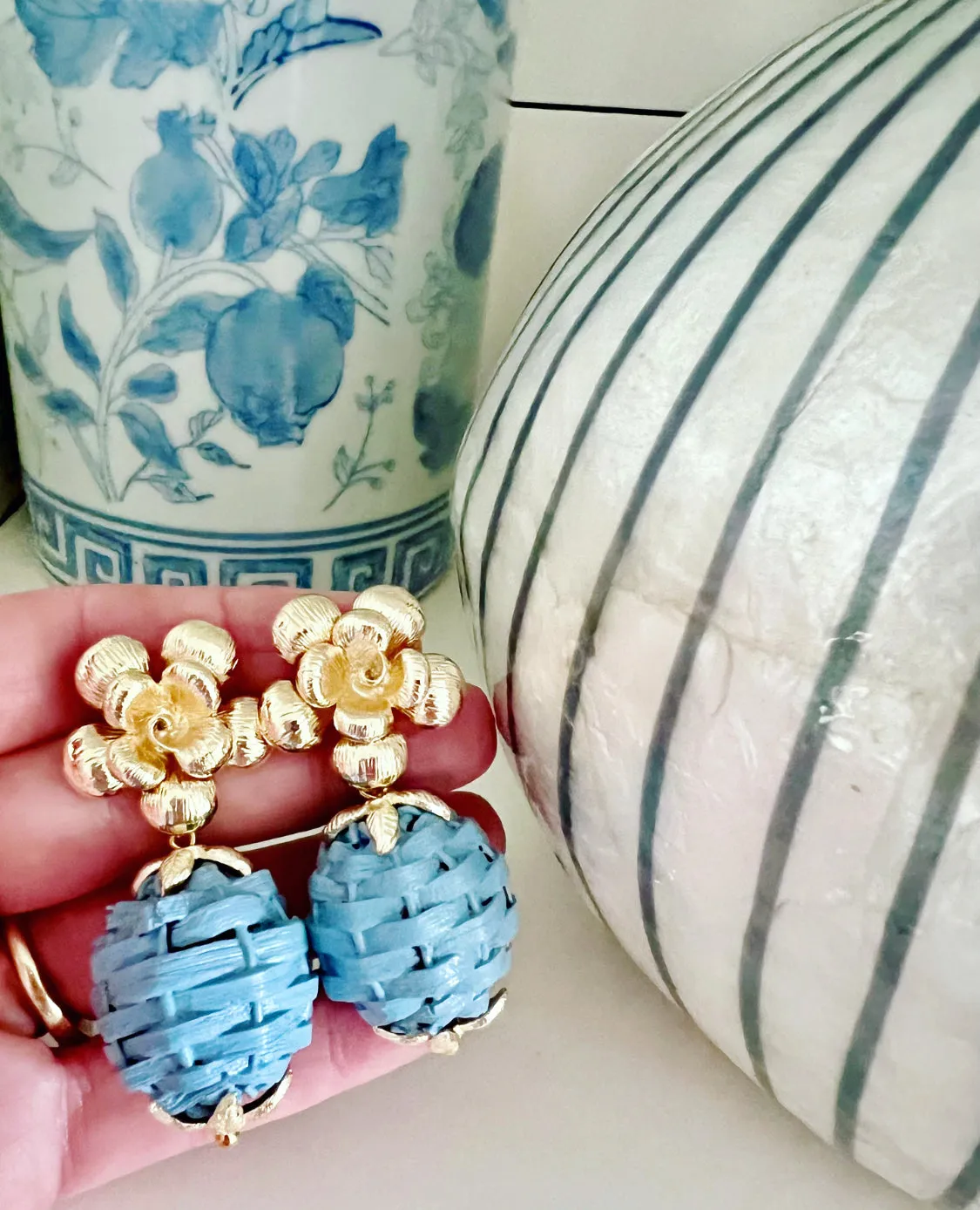 Wicker Rattan Floral Drop Earrings