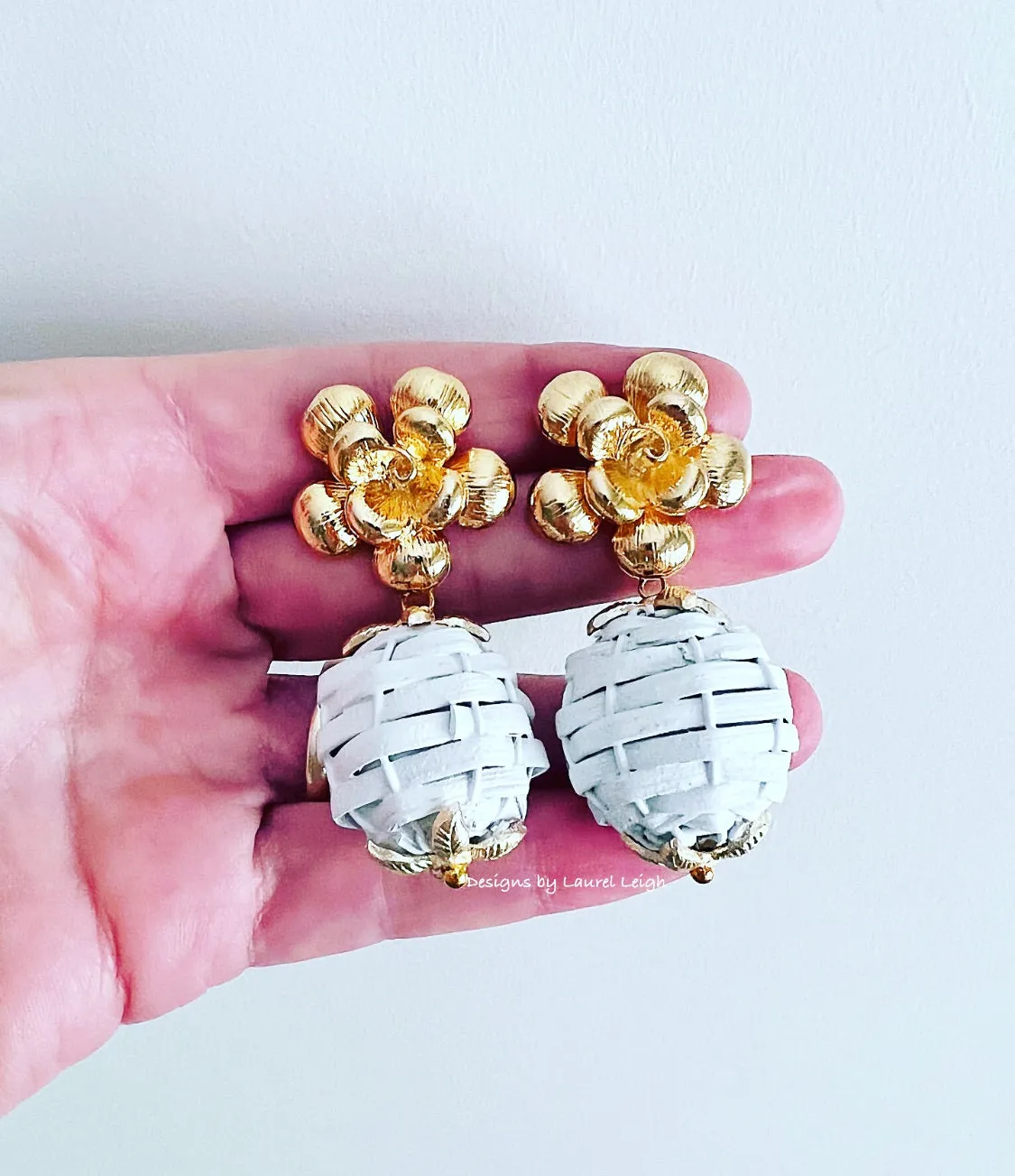 Wicker Rattan Floral Drop Earrings